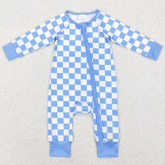 Baby Infant Kids Rompers Checkered Long Sleeve Zip Rompers LR0811