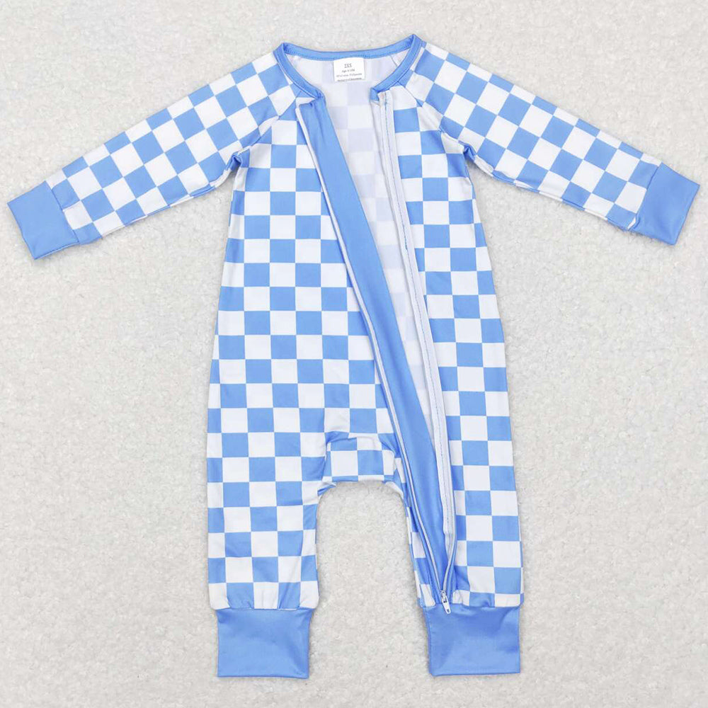 Baby Infant Kids Rompers Checkered Long Sleeve Zip Rompers LR0811