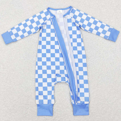 Baby Infant Kids Rompers Checkered Long Sleeve Zip Rompers LR0811