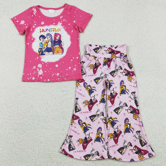Baby Girls Clothes Pink Cartoon Demon Hunter Top Flare Pants Clothes Sets GSPO2122 11.21