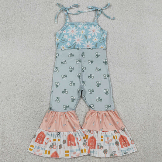 Baby Girls Jumpsuits Strap Farm Chicks Trucks Patchwork Bell Bottom Jumpsuits SR3587