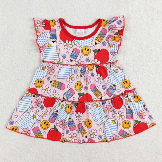 Baby Girls Tops Back To School Apples Flowers Flutter Sleeve Tunic Tops GT0575