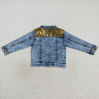 Boutique Baby Girls Jeans Gold Sequin Denim Buttons Jackets GT0351