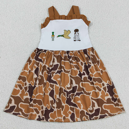 Baby Girls Dress Embroidery Duck Dogs Strap Camo Hunting Knee Length Dress GSD1518