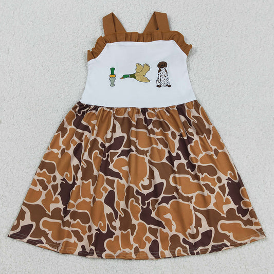 Baby Girls Dress Embroidery Duck Dogs Strap Camo Hunting Knee Length Dress GSD1518