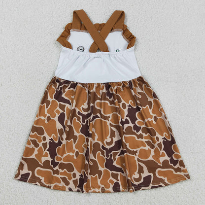Baby Girls Dress Embroidery Duck Dogs Strap Camo Hunting Knee Length Dress GSD1518
