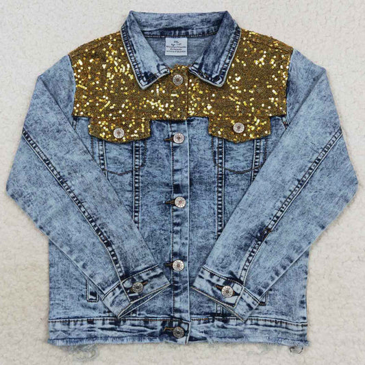 Boutique Baby Girls Jeans Gold Sequin Denim Buttons Jackets GT0351