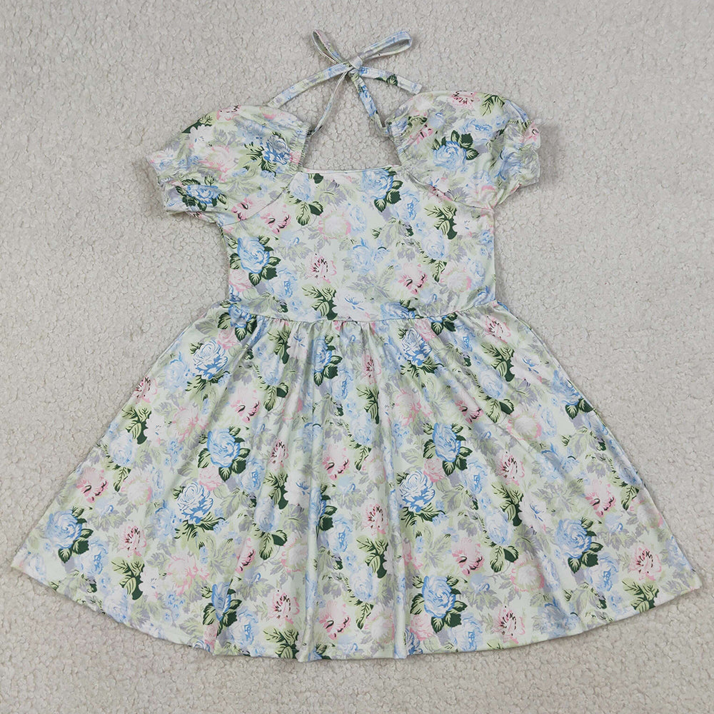 Baby Girls Dress Short Ruffle Sleeve Colorful Flowers Knee Length Dresses GSD3615