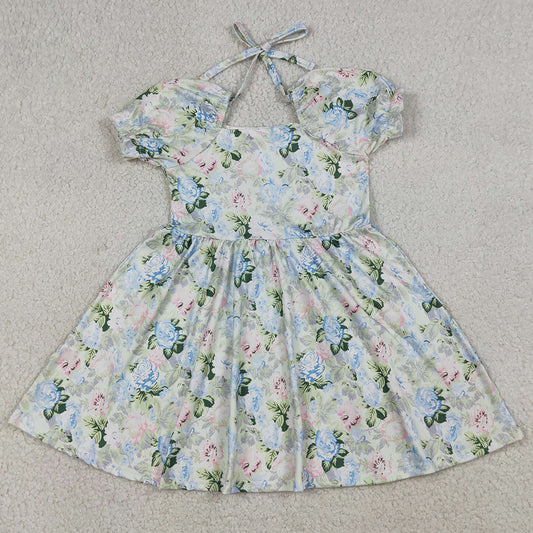 Baby Girls Dress Short Ruffle Sleeve Colorful Flowers Knee Length Dresses GSD3615