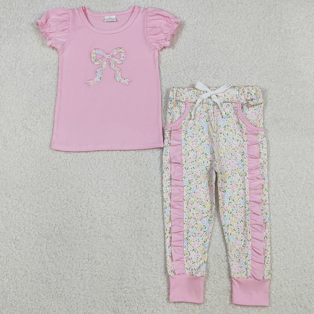 Baby Girls Clothes Embroidery Floral Bows Shirt Pockets Ruffle Leggings Clothes Set GSPO2060 12.3