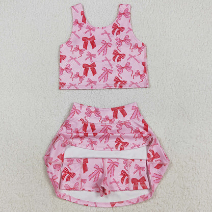 Baby Girls Clothes Sleeveless Pink Bows Top Skorts Yoga Sets GSD2459 8.6
