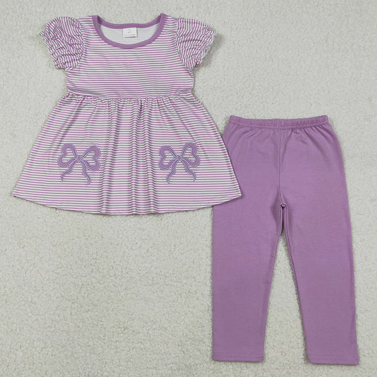 Baby Girls Embroidery Bows Lavender Stripe Tunic Leggings Pant Clothes Sets GSPO2153 12.9