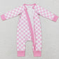 Baby Infant Girls Rompers Pink Checkered Long Sleeve Zip Sleepers Rompers LR0810