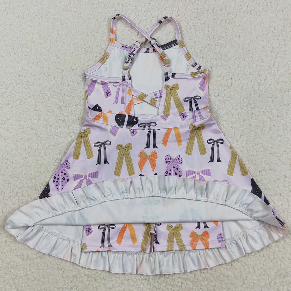 Baby Girls Dress Lavender Strap Bows Plaid Shorts Yoga Knee Length Dresses GSD2737 8.5