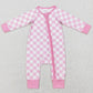 Baby Infant Girls Rompers Pink Checkered Long Sleeve Zip Sleepers Rompers LR0810