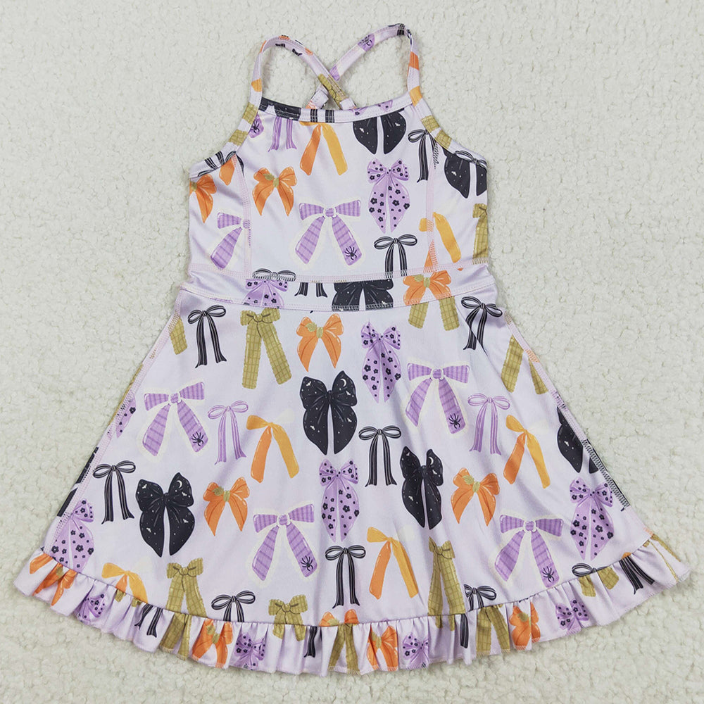 Baby Girls Dress Lavender Strap Bows Plaid Shorts Yoga Knee Length Dresses GSD2737 8.5