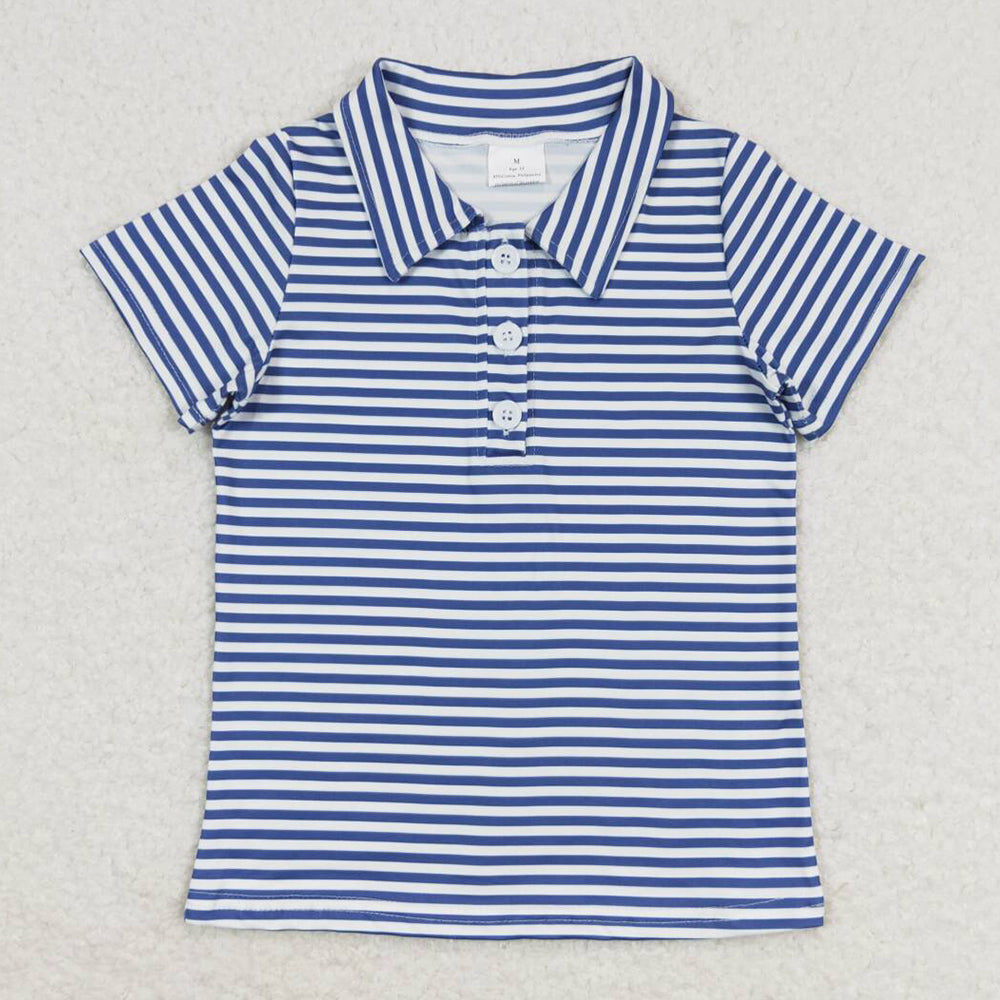 Baby Boys Clothes Shirts Blue Stripes Short Sleeve Buttons Tee Shirts Tops BT0654