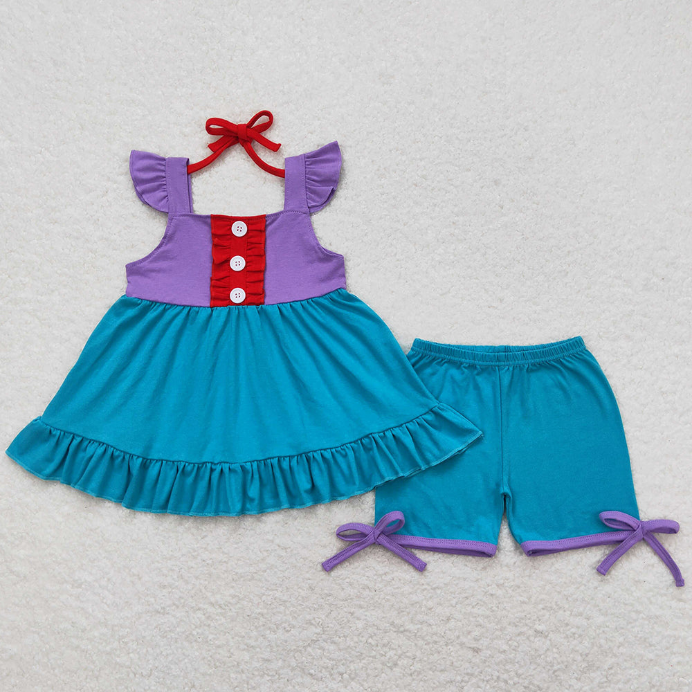 Baby Girls Clothes Purple Princess Flutter Sleeve Tunic Top Shorts Sets GSSO0970