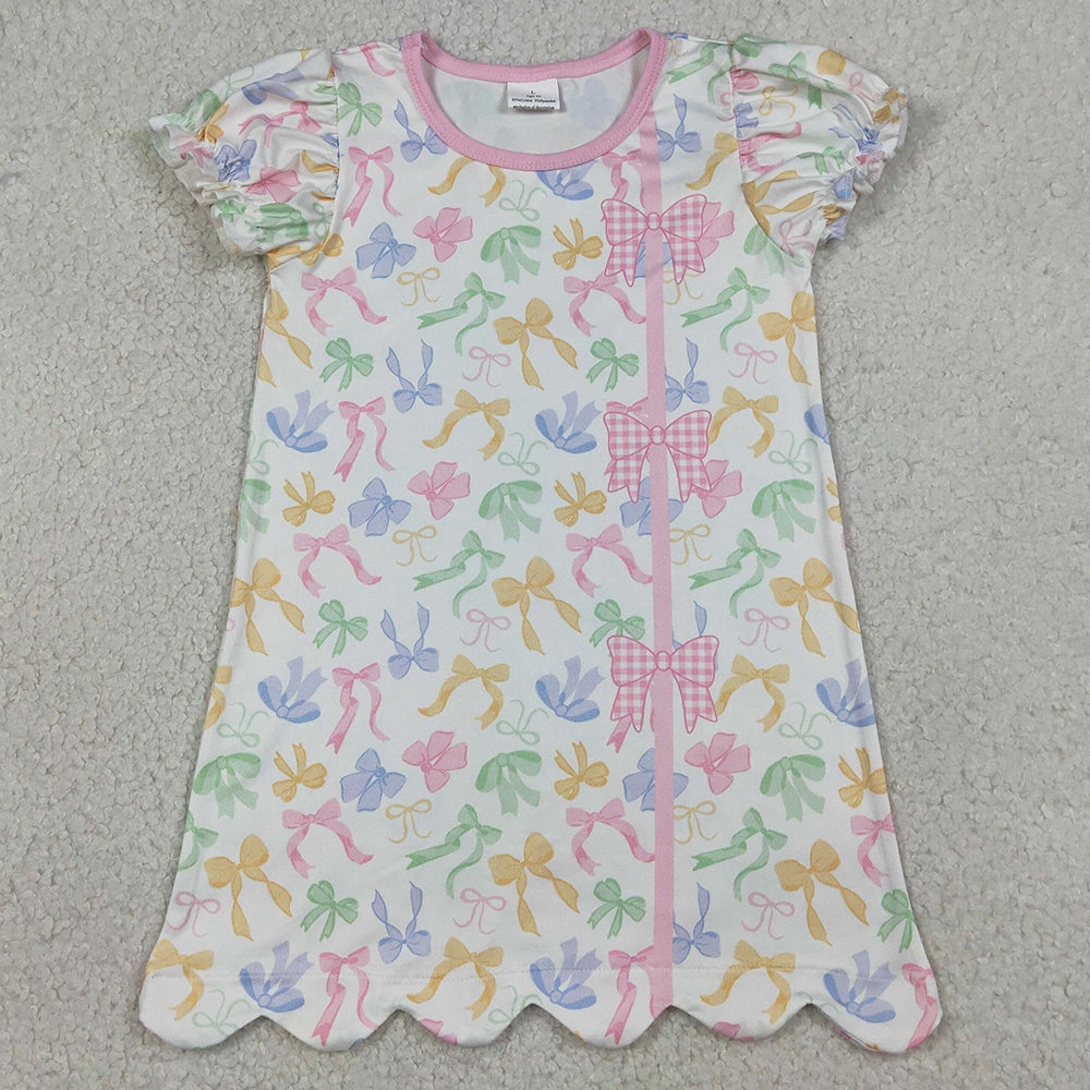 Baby Girls Dress Colorful Bows Button Scallop Knee Length Dresses GSD3245