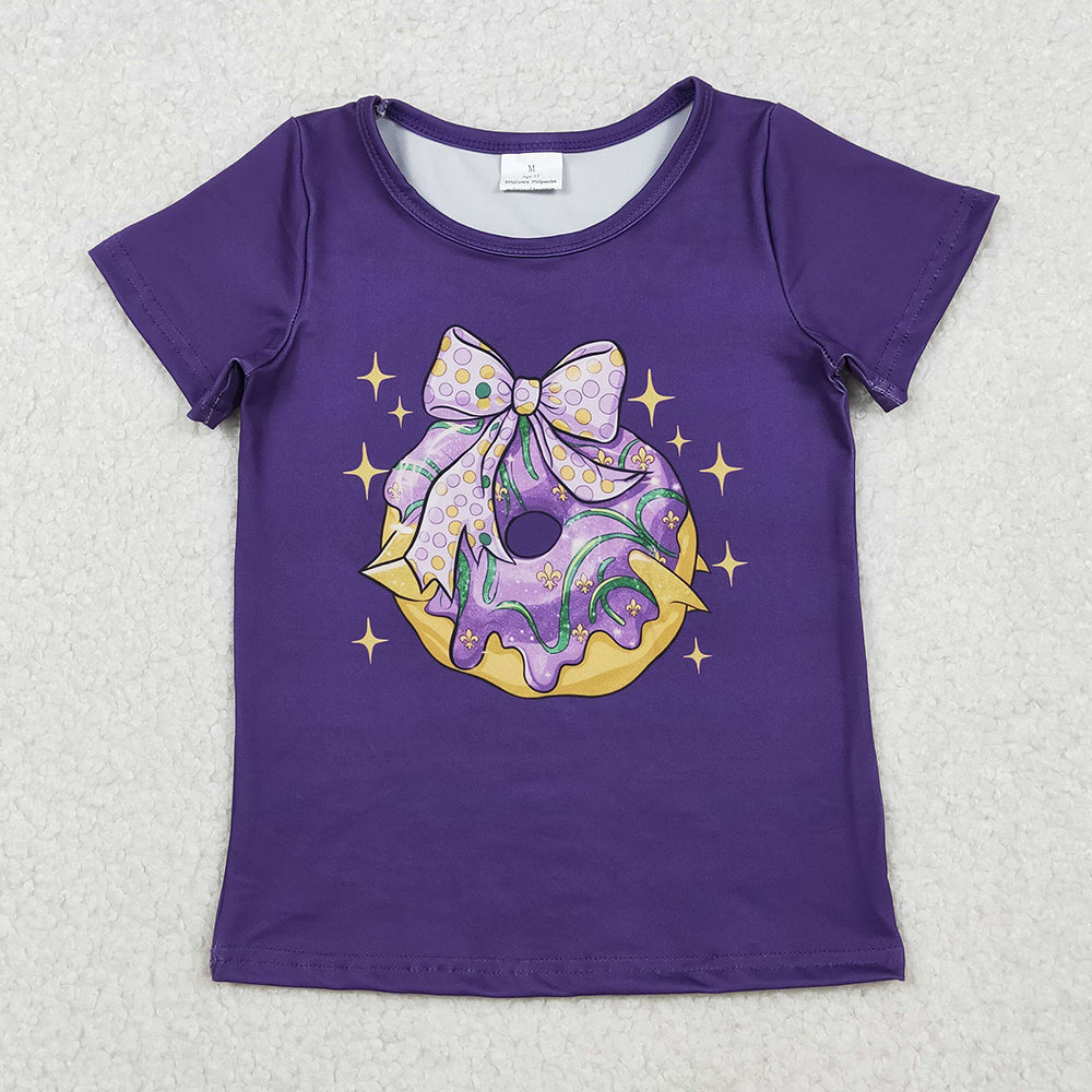 Baby Girls Clothes Purple Short Sleeve Bow Donuts Mardigras Tee Shirts Top GT1252 10.20