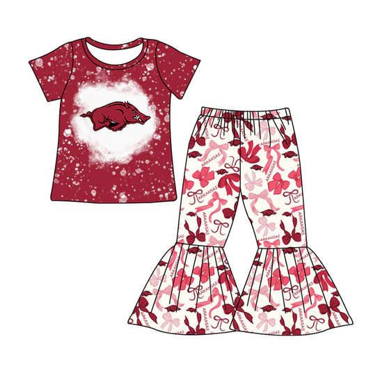 Preorder MOQ 5 Bleached hogs top bow pants kids girls team clothes 8.27