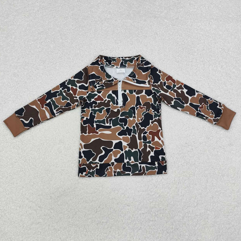 Baby Boys Clothes Tops Fall Camo Brown Long Sleeve Zip Pullovers Tops BT0810