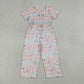 Baby Girls Jumpsuits Short Sleeve Pink Flowers Pockets Pant Jumpsuits SR3987
