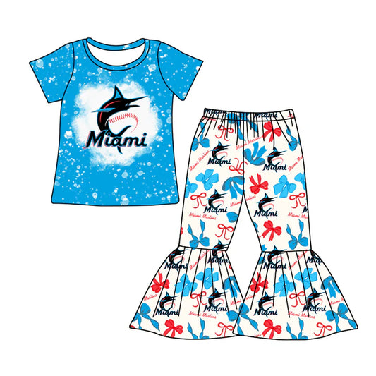 Preorder MOQ 5 bleached blue M top bow pants girls team clothes 8.25