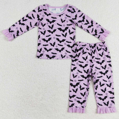 Baby Girls Pajamas Halloween Lavender Bats Top Pants Bamboo Pajamas Sets GLP1268