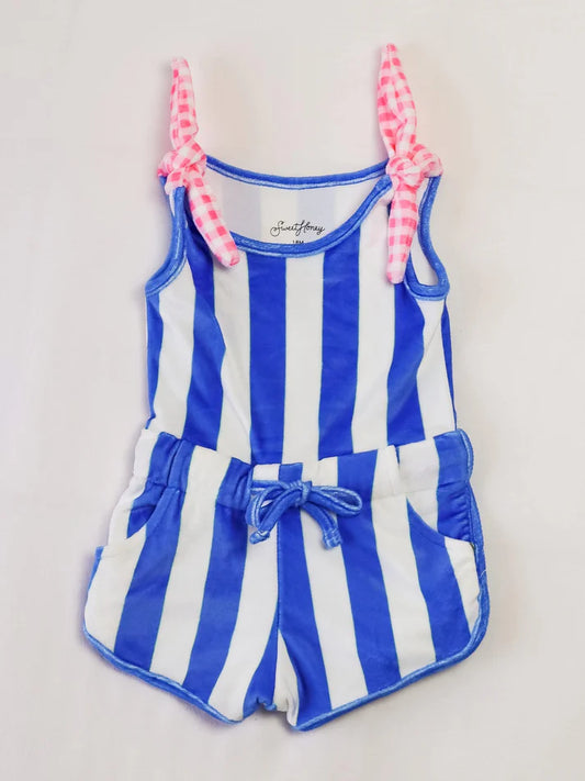 Preorder moq 5 Baby Girls Sleeveless Blue Stripes Top Pockets Shorts Set 4.23