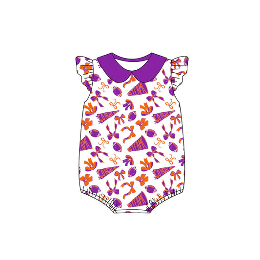 preorder(moq 5)Baby Infant Girls Orange Pink Team Bow Flutter Sleeve Rompers 8.1