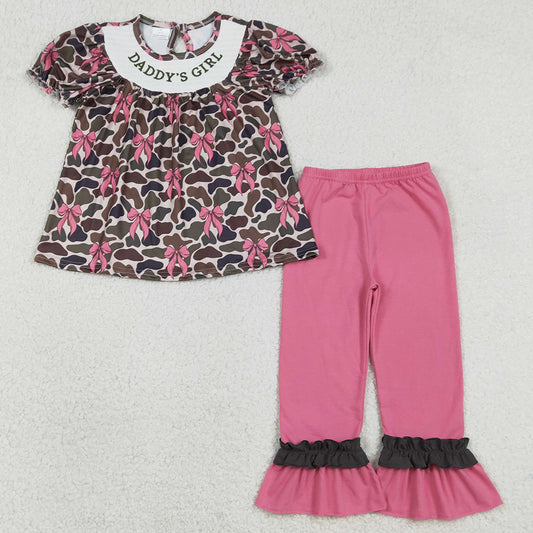 Baby Girls Clothes Smocked Daddy's Girl Brown Camo Bows Tunic Ruffle Pant Clothes Sets GSPO2025 1.2