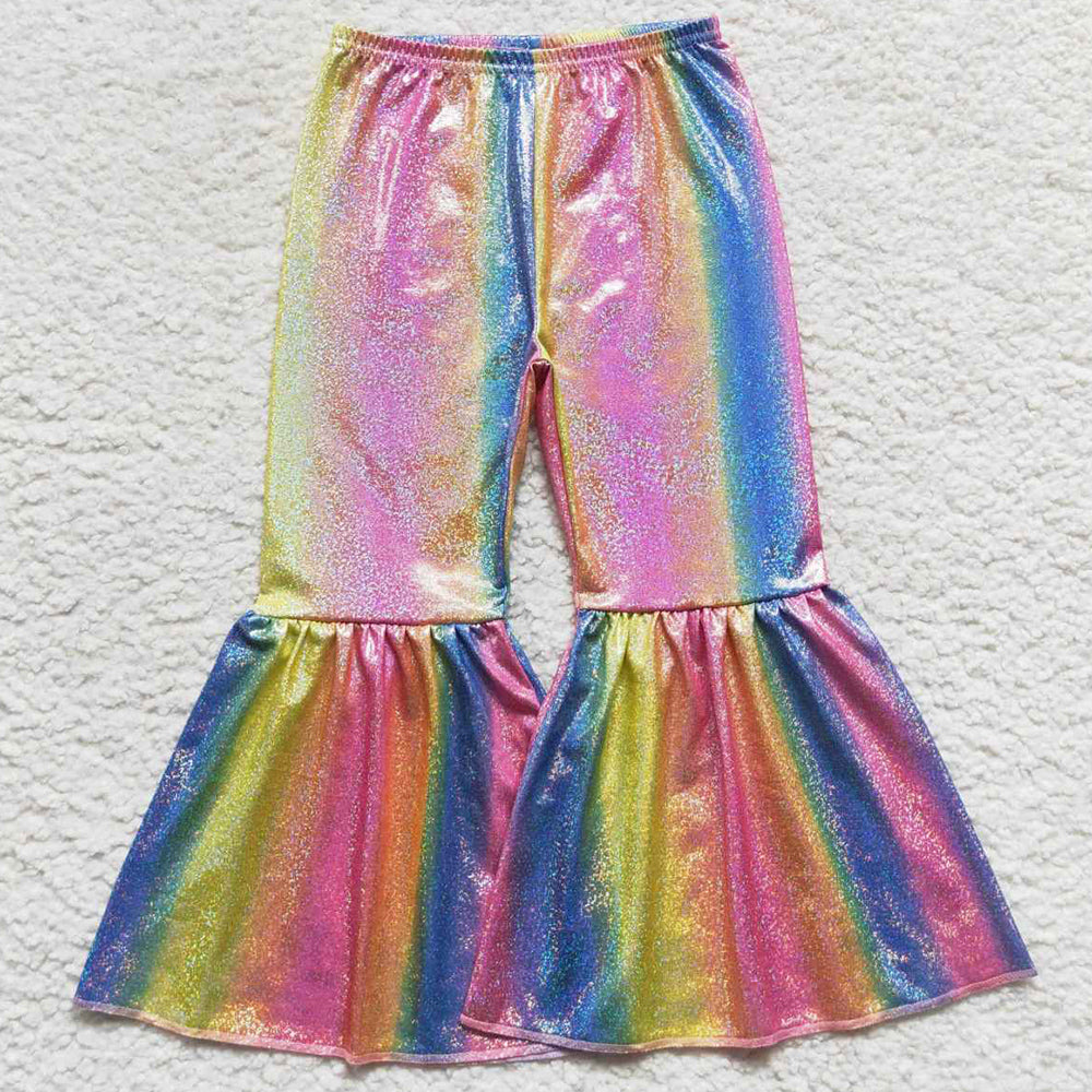 Baby Girls Pants Colorful Holographic Spandex Bell Bottom Pants P0178