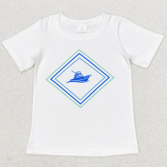 Baby Boys T-shirts White Ship Short Sleeve Tee Shirts Tops BT0613