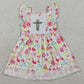 Baby Girls Dress Smocked Floral Cross Easter Lace Ruffle Knee Length Dresses GSD3313