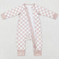 Baby Infant Girls Rompers Khaki Checkered Long Sleeve Zip Rompers LR0809