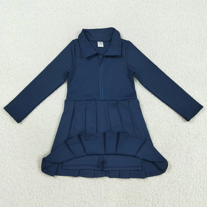 Baby Girls Dress Navy Long Sleeves Zipper Yoga Knee Length Dresses GLD1151 8.5