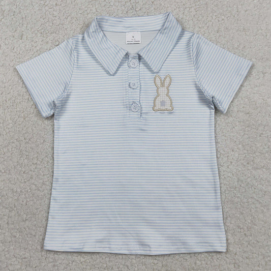 Baby Boys Clothes Embroidery Rabbit Light Blue Stripe Easter Button Polo Shirts Top BT1708