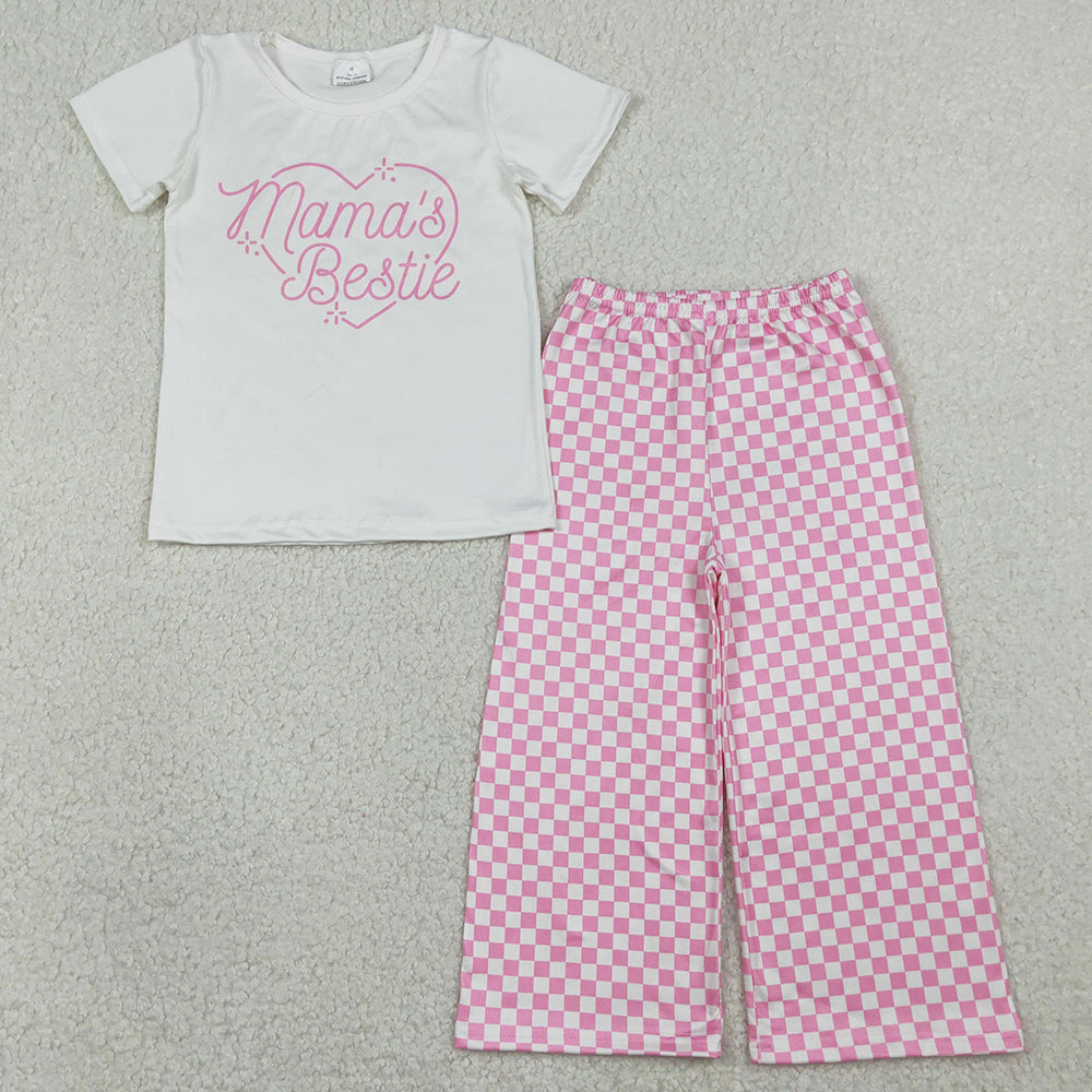 Baby Girls Clothes Mama's Bestie Heart Top Pink Checked Flare Pants Clothes Sets GSPO2249 1.12