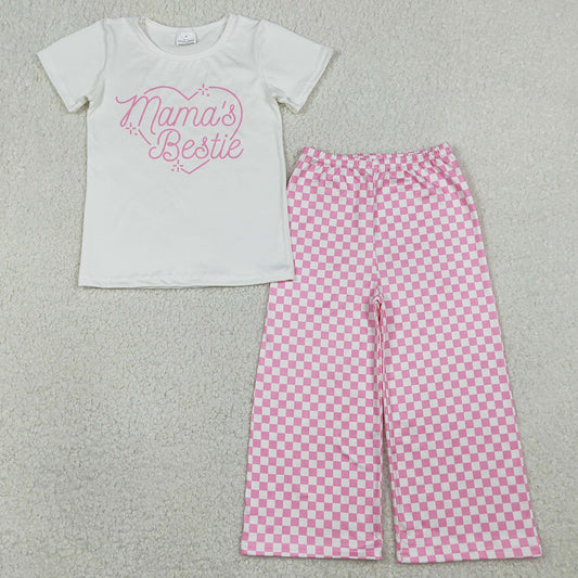 Baby Girls Clothes Mama's Bestie Heart Top Pink Checked Flare Pants Clothes Sets GSPO2249 1.12