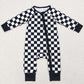 Baby Infant Kids Rompers Black Checkered Long Sleeve Zip Sleepers Rompers LR0812