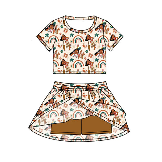 Preorder (moq 5)Baby Girls Island Princess Cartoon Top Skirt Skort Sets 6.19