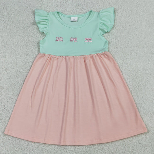 Baby Girls Dress Embroidery Bows Flutter Sleeve Patchwork Knee Length Dress GSD3530