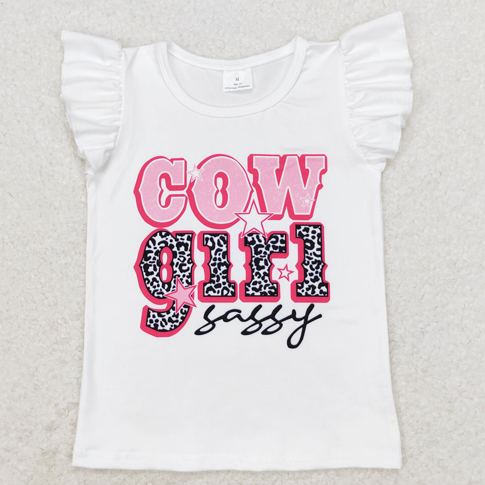 Baby Girls Shirts Cowgirl Sassy Flutter Sleeve Tee Shirts Tops GT0504