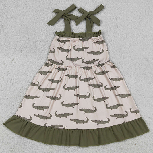 Baby Girls Dress Strap Crocodile Ruffle Knee Length Dresses GSD1212