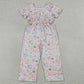 Baby Girls Jumpsuits Short Sleeve Pink Flowers Pockets Pant Jumpsuits SR3987