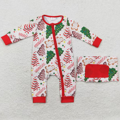 Baby Infant Girls Rompers Christmas Tree Cake Long Sleeve Sibling Zip Rompers LR1149
