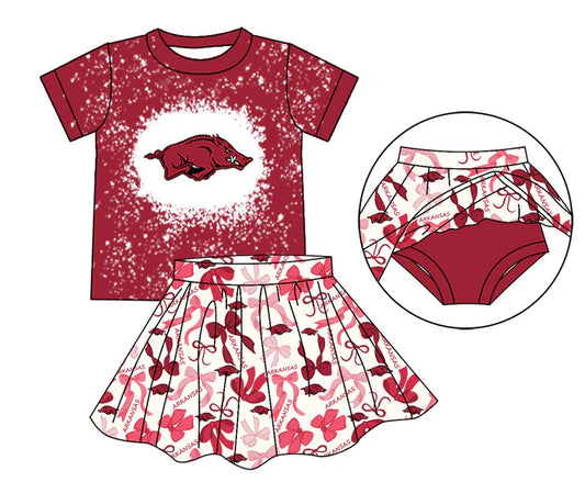 Preorder moq 5 hogs bleached top bow skirt girls team outfits 8.26