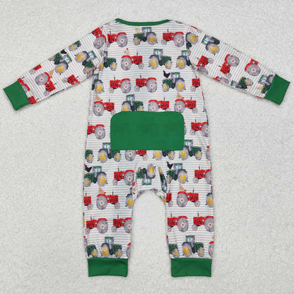 Baby Infant Boys Rompers Farm Tractors Zip Long Sleeve Rompers LR1480