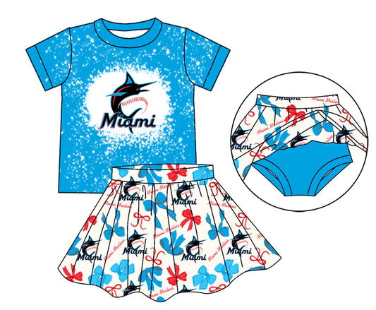Preorder moq 5 Light blue M bleached top bow skirt girls team outfits 8.23